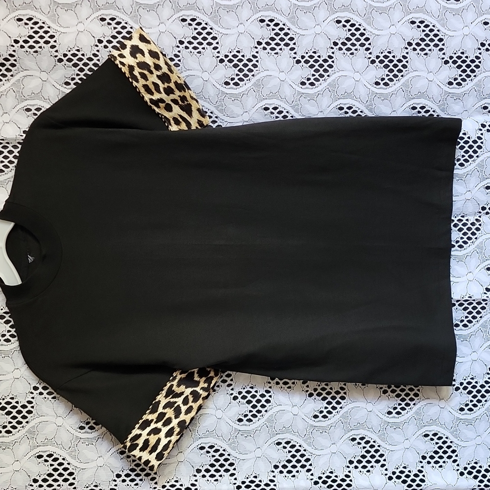 SOLD%%% Black Pullover With Cheetah Print and Gold Trim